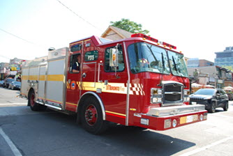 Red fire truck on road